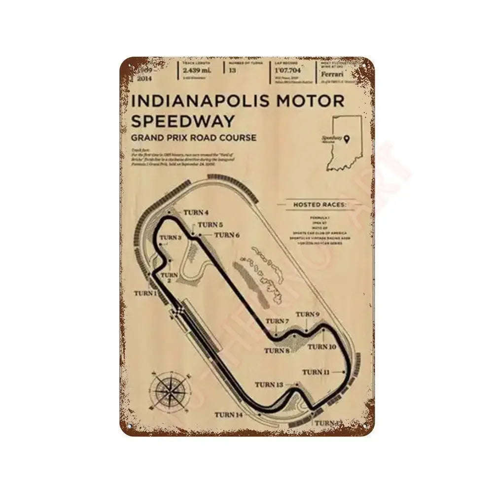 Vintage F1 Formula Racer Poster Metal Tin Sign Plaque Aesthetics Racing Monaco Grand Prix Circuit Track Wall Art Home Room Decor