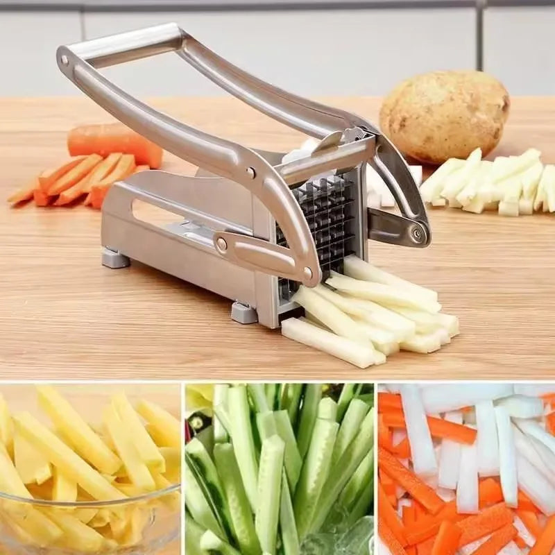 Professional Potato French Fry Cutter Machine with 2 Blades Stainless Steel Manual Vegetable Potato Slicer Kitchen Gadgets
