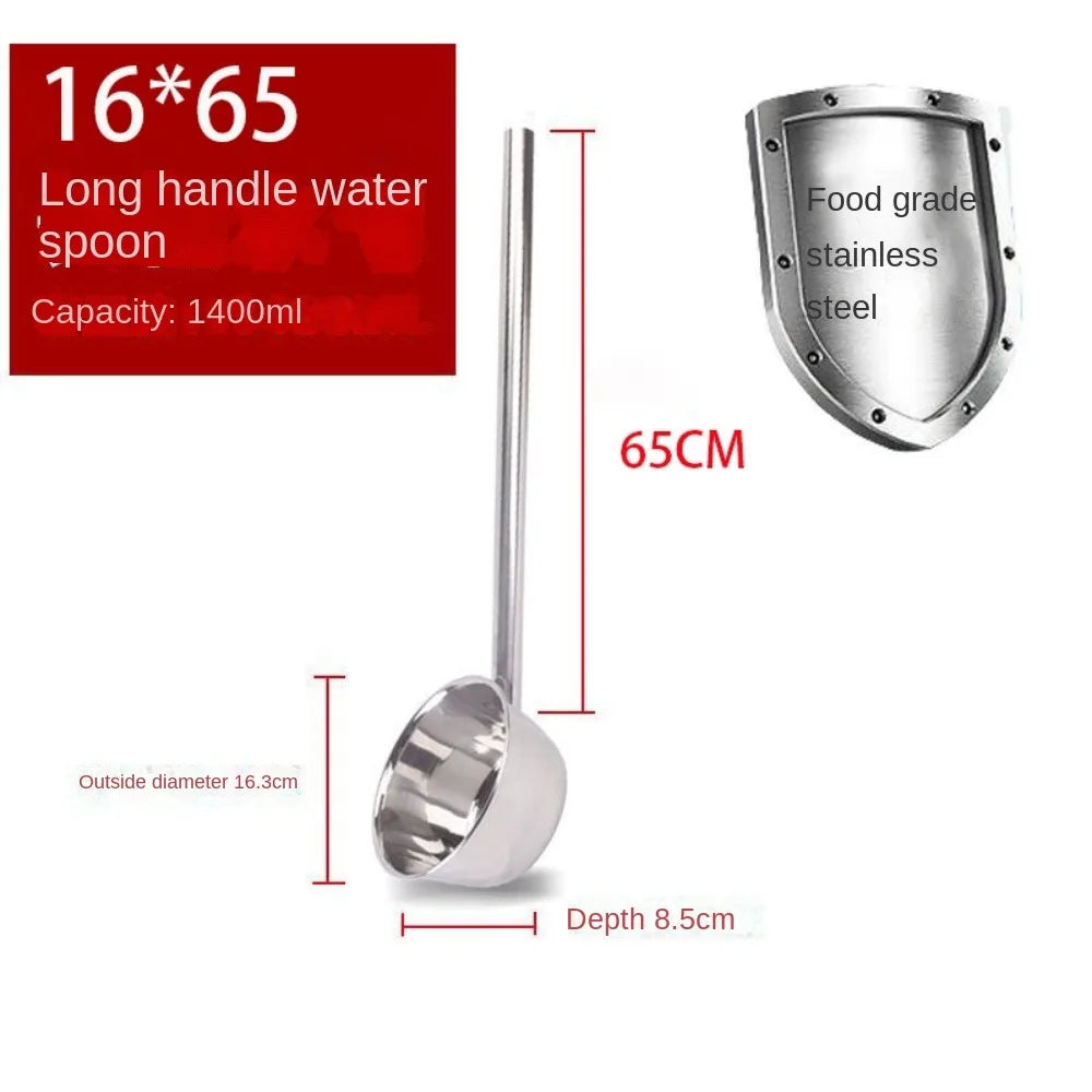 35/45/65cm 304 Food Grade Stainless Steel Ladle Congee Spoon Canteen Restaurant Long Handle Water Spoon Used