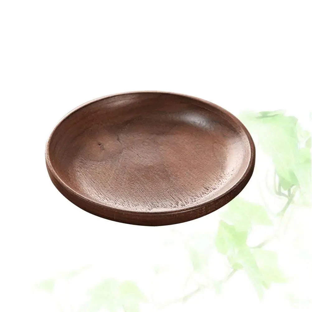 1 pc Round Wood Serving Plate Japanese Style Eco Friendly Black Walnut Dinnerware Tray For Appetizers Decorative Plates