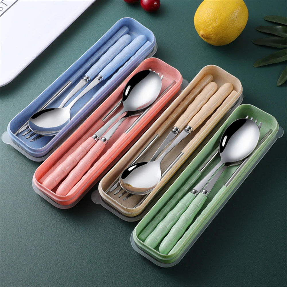 3pcs/set  Portable Good-looking Cutlery Set Student Outdoor Picnic Multipurpose Fork Spoon Chopstick Cutlery Set Cubiertos