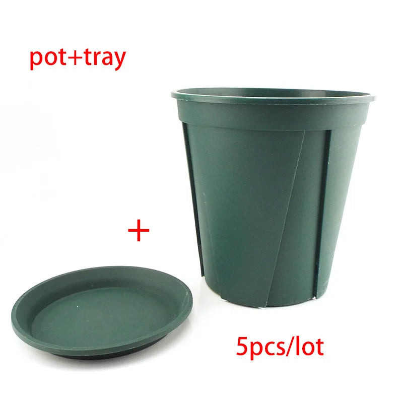 5/10pcs Green Plastic Plant Flower Pot Trays - Cute Garden Planter Tools for Growing Herbs, Succulents, and Nursery Plants E2