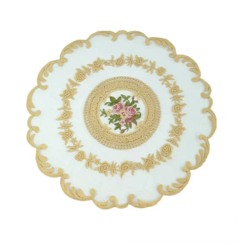 1PC Dinning Table Cover Embroidered Table Cloth Elegant Round Lace Tablecloth Coffee Coasters Napkin Party Wedding Decoration