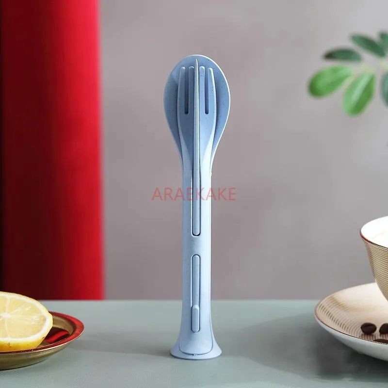 Wheat straw three in one portable children's knife, fork, spoon, family plastic spoon, wheat Western tableware set