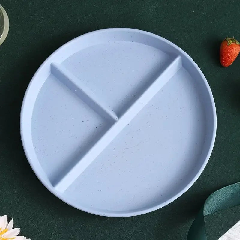 1pc Adult Weight Control Dinner Plate For Restaurant, 8 Colors, 3 Grids Round Plastic Individual Plate, Reusable Healthy Diet An