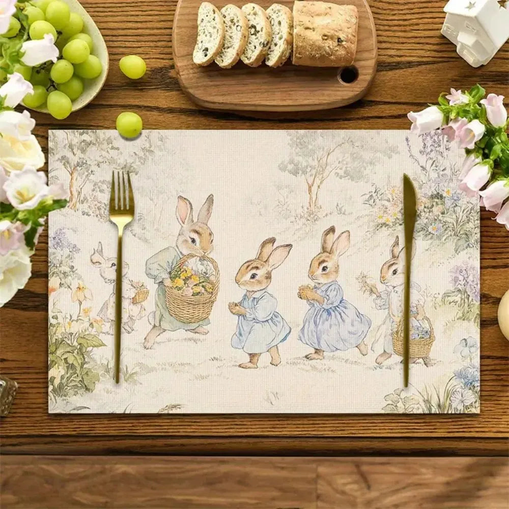 VIKAMA Cartoon Cute Animal Park Pattern Placemat Linen Fabric Table Mats Family Dinner Tableware Kitchen Table Mat