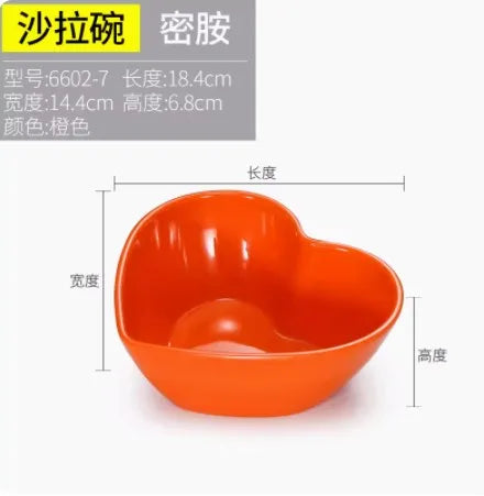 Medium love shaped bowl plastic melamine Dim sum tableware breakfast bowl dessert bowl fruit salad bowl