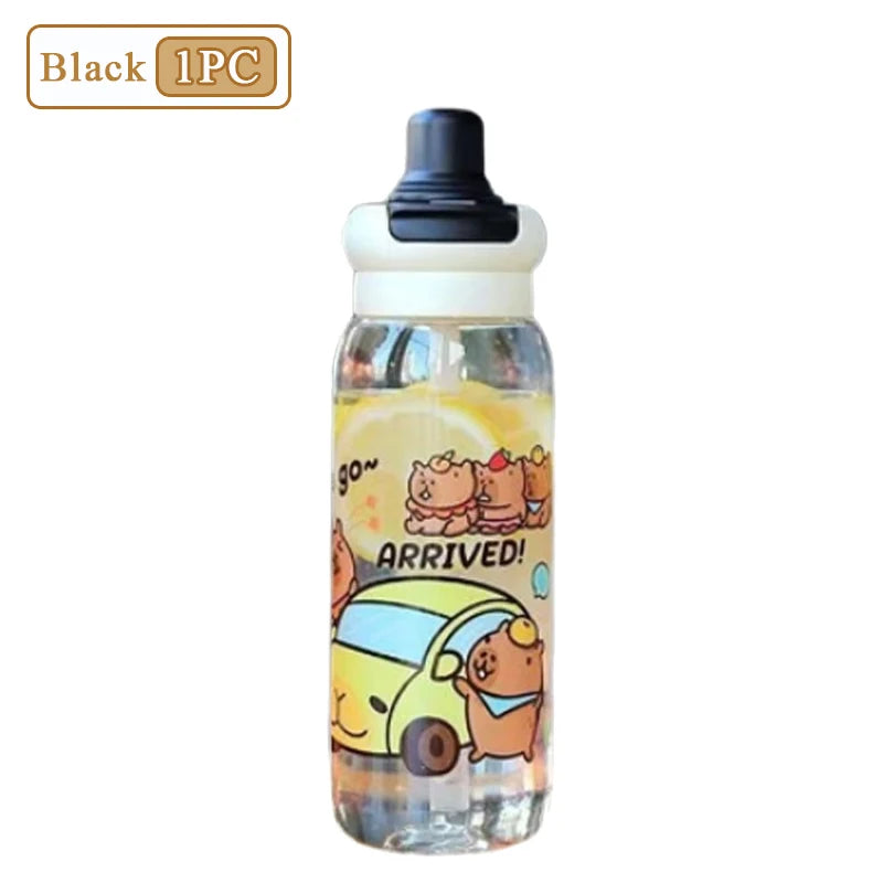 1/2/4PCS Capybara Cartoon 750ml Portable Large-capacity Water Bottle Sports Straw Cups Student Plastic Water Cups Children's Mug