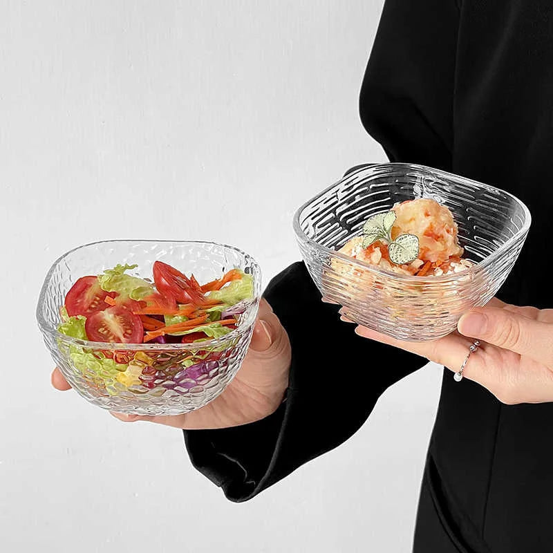 Transparent Glass Bowl Household Square Dessert Bowls Small Fruit Salad Bowl Tableware Breakfast Bowl 10.2cm