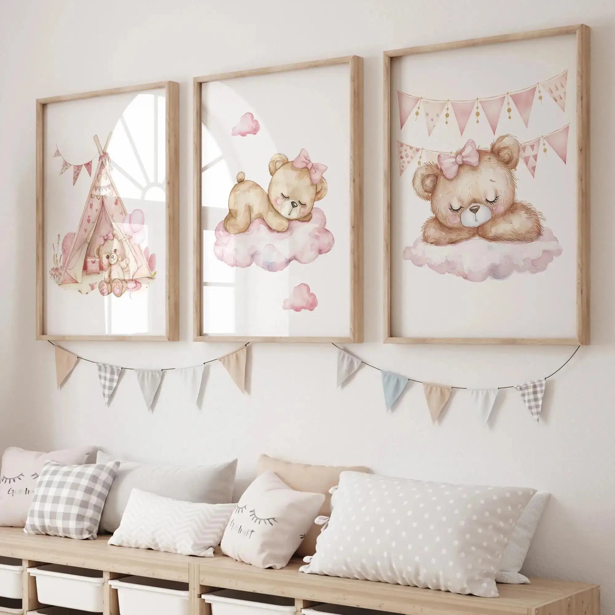 Pink Dream Bear Carousel Tent Swing Wall Art Prints Canvas Painting Poster Picture For Living Bedroom Kids Room Home Decor