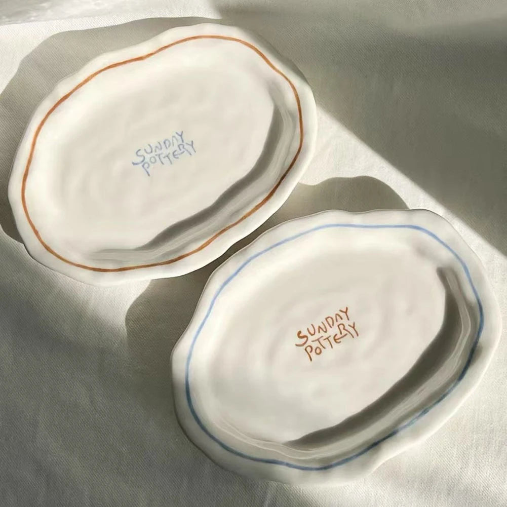 Simple Solid Color Tableware Ceramic Pasta Steak Plate Dinner Plate Creative Kitchen Irregular Shape Serving Tray Cooking Dishes