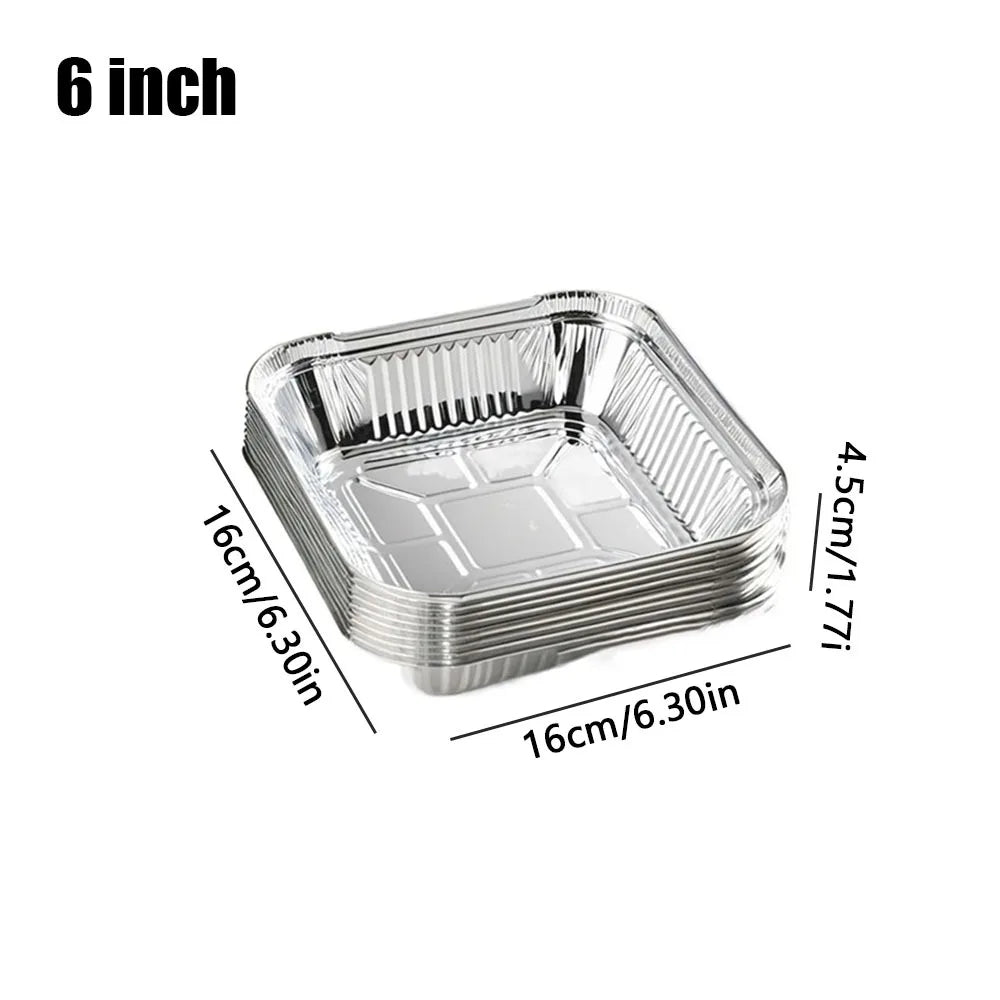 10Pcs 6/7/8 Inch Food Tin Foil Tray Reusable Non-stick Aluminum Foil Box Oven BBQ Baking Tools Oil-resistant Air Fryer Tray