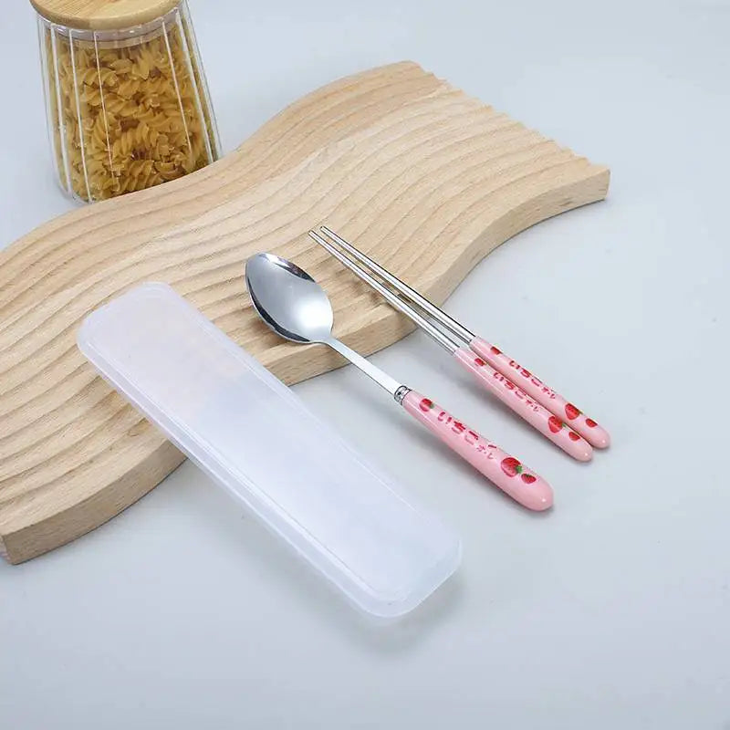 Portable Chopstick Fork Spoon With Storage Box Stainless Steel Cutlery Suit Knife Travel Tableware Set Camping Cutlery Gift Box