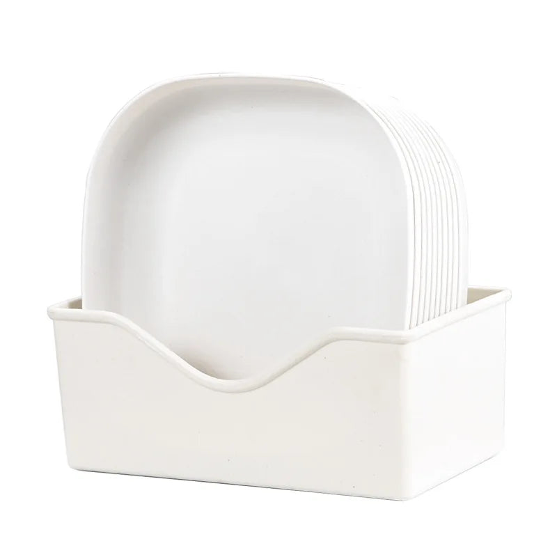 10 Square Dinner Plates with 1 Holder Food Plate Set Snacks Dessert Plastic Candy Cookie Storage Tray Straw Bone Spitting Plate