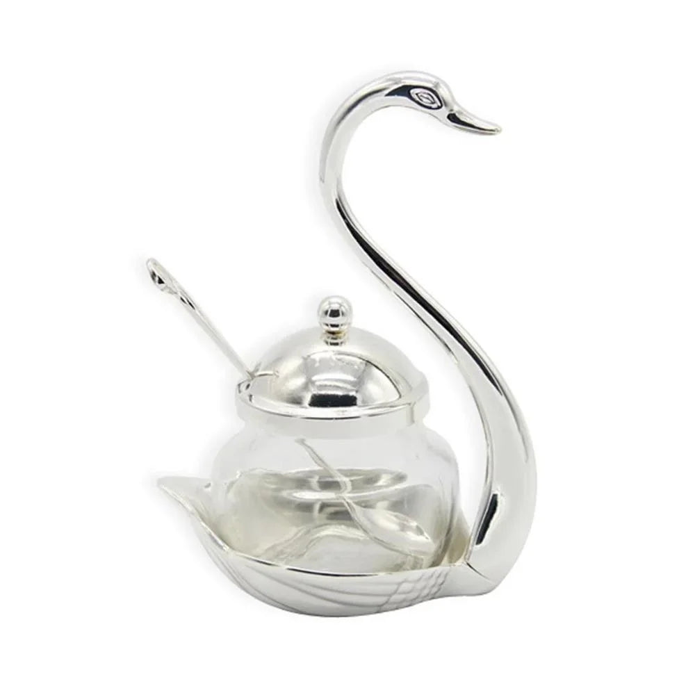 Creative Swan Aluminum Condiment Pot Set Seasoning Container alloy Spice Glass Jar Salt Sugar Bowl Pepper Coffee Organizer