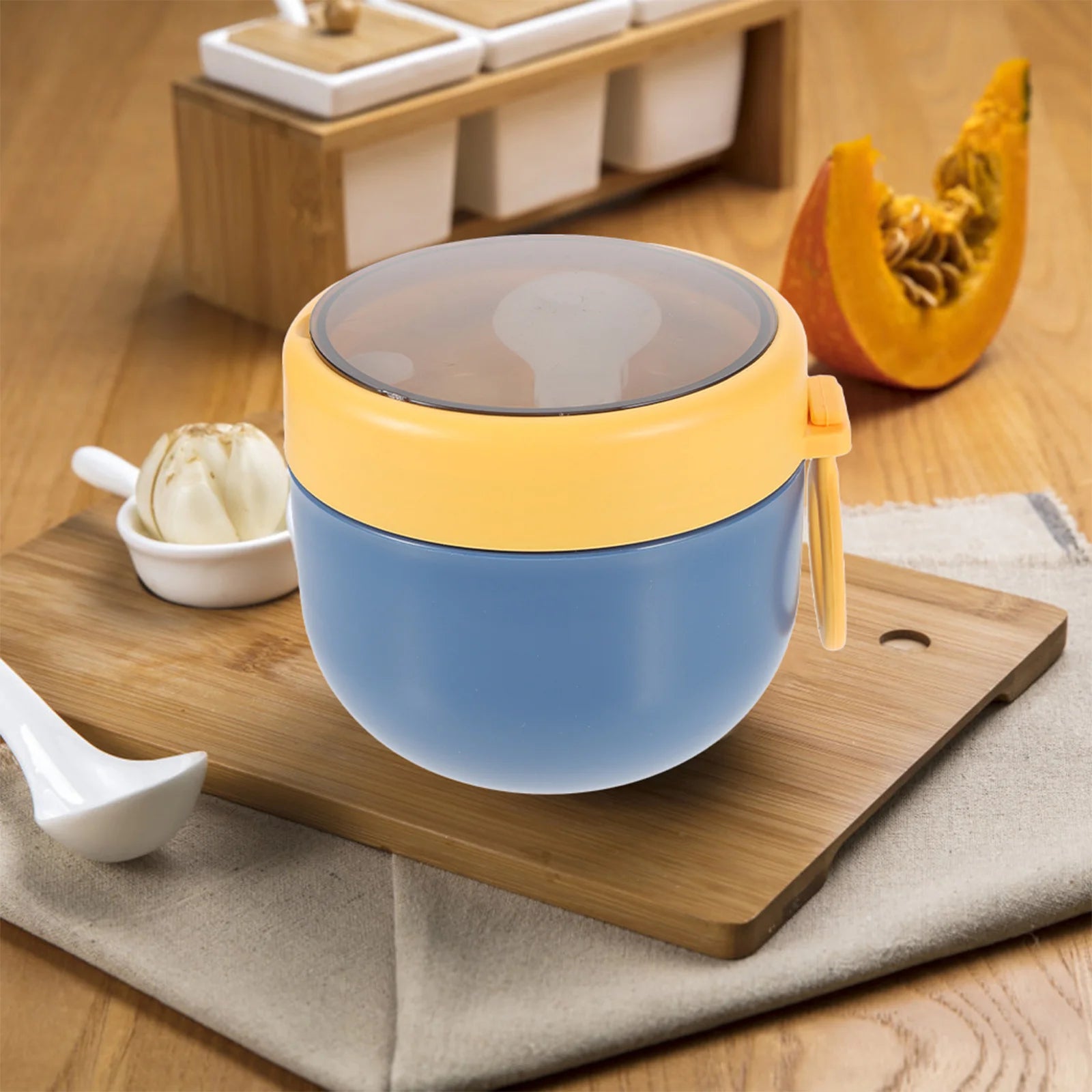 Plastic Airtight Breakfast Bowl Compact Lightweight Creative Design Good Mood Portable Soup Container Students Oatmeal Cup