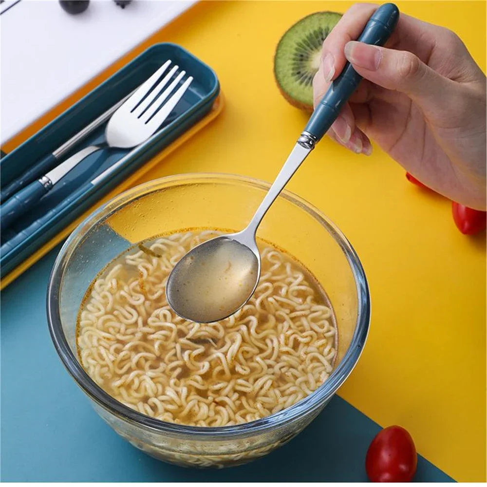 3pcs/set  Portable Good-looking Cutlery Set Student Outdoor Picnic Multipurpose Fork Spoon Chopstick Cutlery Set Cubiertos