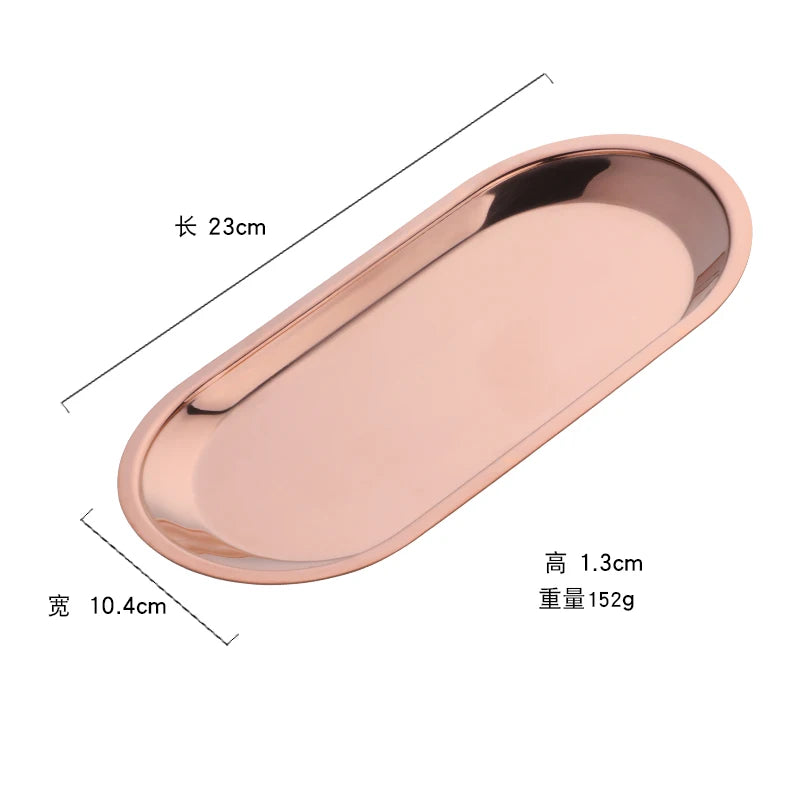 Nordic Style Oval Jewelry Storage Serving Tray Platter Stainless Steel Snack Tray Metal Storage Gold Decoration Home Organizer