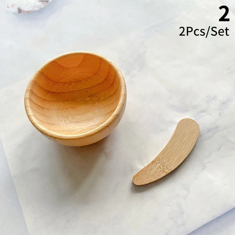 1/2/3pcs Mini Size Bamboo DIY Face Mask Mixing Bowl with Spoon Aromatherapy Bowl Set Massage Oil Face Care Makeup Tool Kits