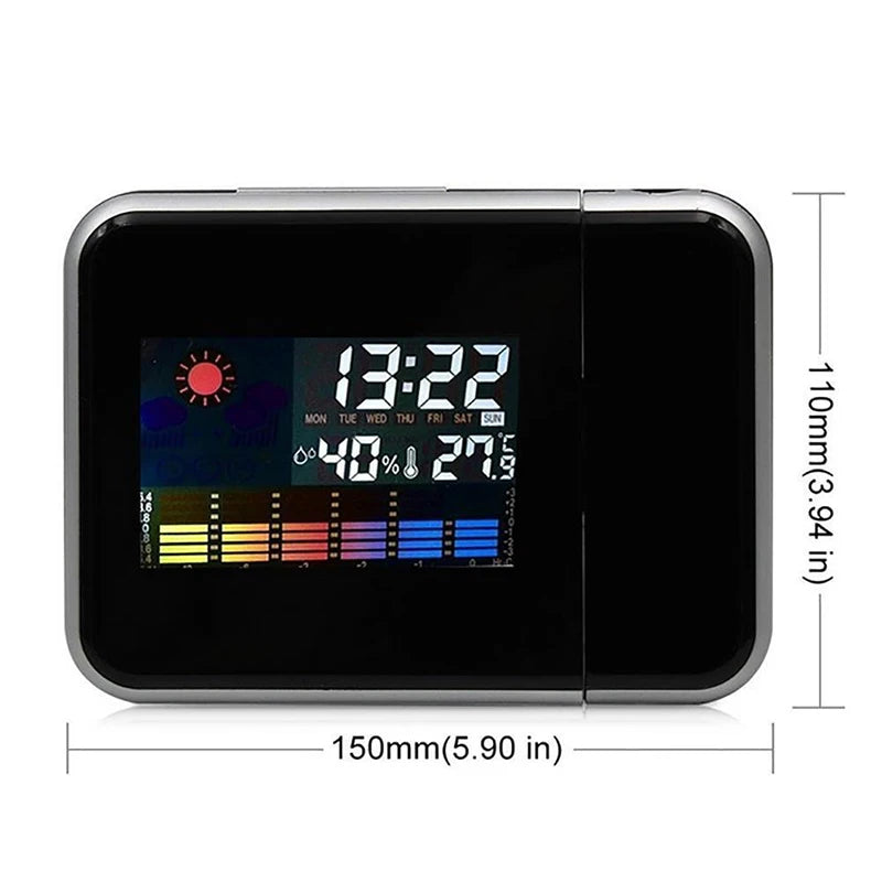 Digital Alarm Clock Wall Projection Weather LCD Screen Snooze Alarm Dual Laser Rotatable Clock Color Display Desk Watch