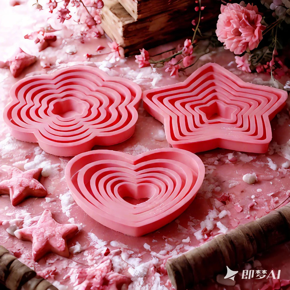 1set/3sets Pink Heart Star Flower Cookie Biscuit Cutter Stencil Molds Kitchen Baking Tools Set