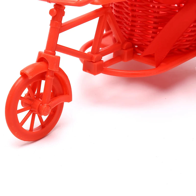 1Pc Rattan Bicycle Flower Basket Vase Storage Three-wheel Cute Flower Pot Ornament