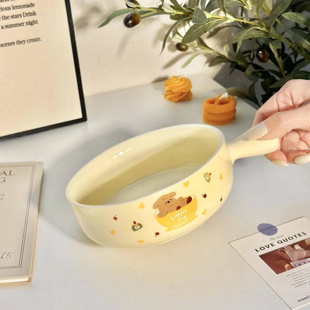 Printed Puppy Dog Pattern Ceramic Bowl Set Underglaze Color Tableware Sweet Style 3 Piece With Spoon For Daily Home Use Dining