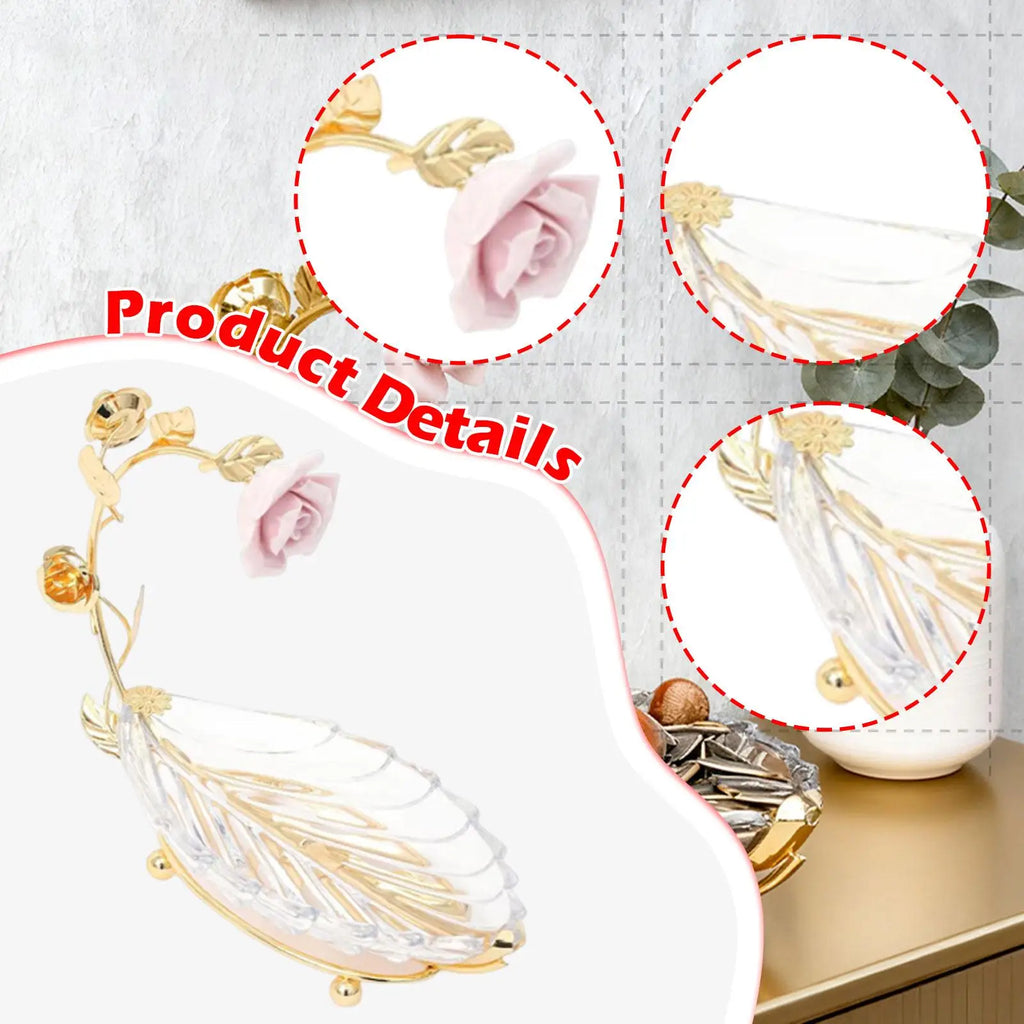 Leaf Tray Cake Stand Serving Tray for Home Decor,Dessert Gold Clear Gifts Fruit Plate for Party Restaurant Home