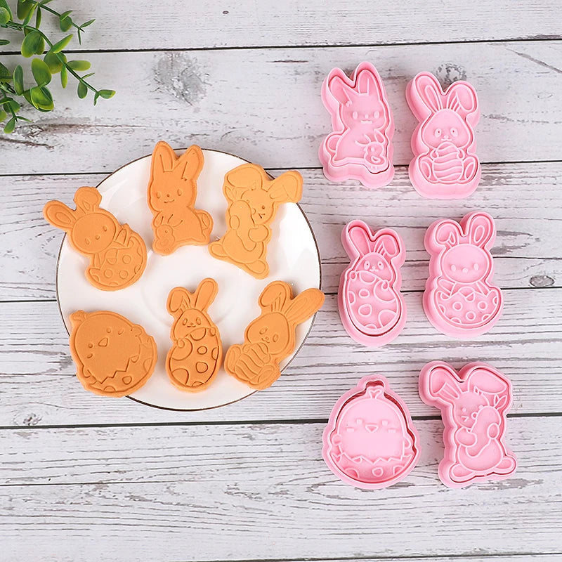 6pcs/Set Easter Bunny Cookie Cutters Kitchen Fondant Molds Cartoon Rabbit Eggs Easter Party Baking Decoration Pastry Accessories