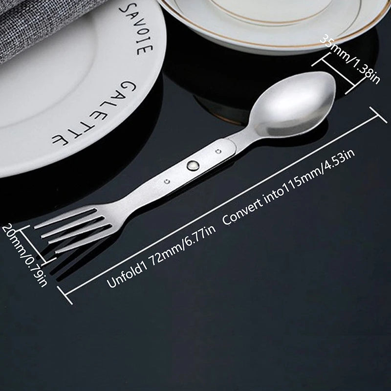 New 2-in-1 Fork Dessert Spoon Cutlery Set For Outdoor Camping And Picnics Portable Durable Stainless Steel Mini Fork Spoon