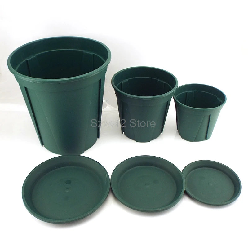 5/10pcs Green Plastic Plant Flower Pot Trays - Cute Garden Planter Tools for Growing Herbs, Succulents, and Nursery Plants E2
