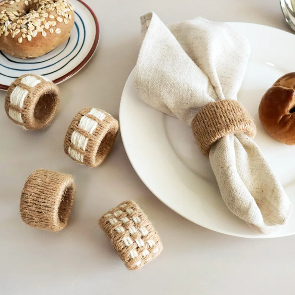 Linen Woven Napkin Ring 2025 Christmas Table Decoration Napkin Holder Wedding 2026 New Year Accessories Kitchen Party Supplies
