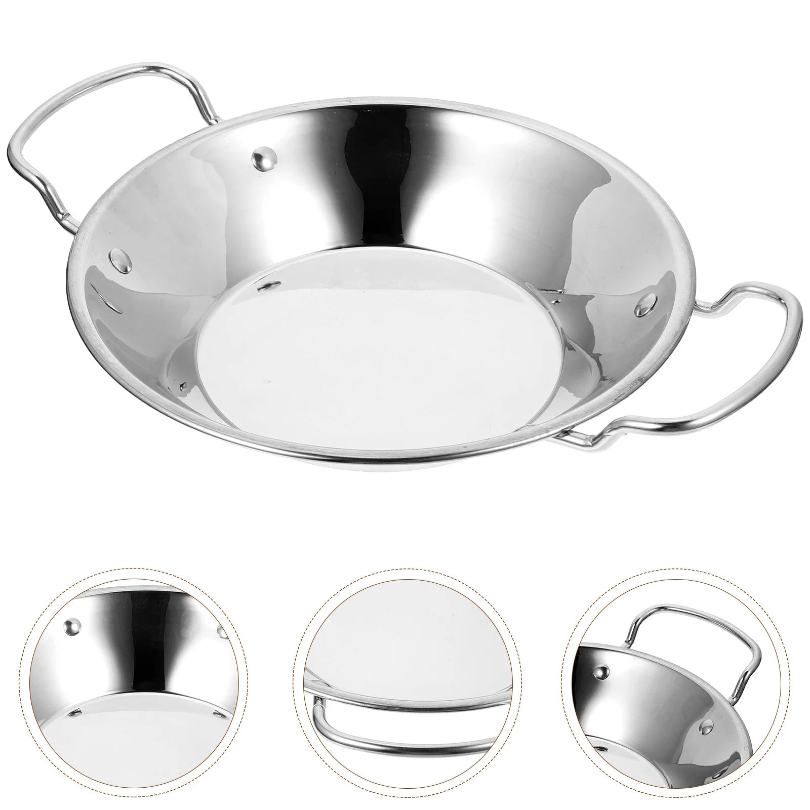 Dry Pot Double Handle Stainless Steel Wok Round Cooking Pan For Home Kitchen Hot Pot Seafood Vegetable Multi-Function
