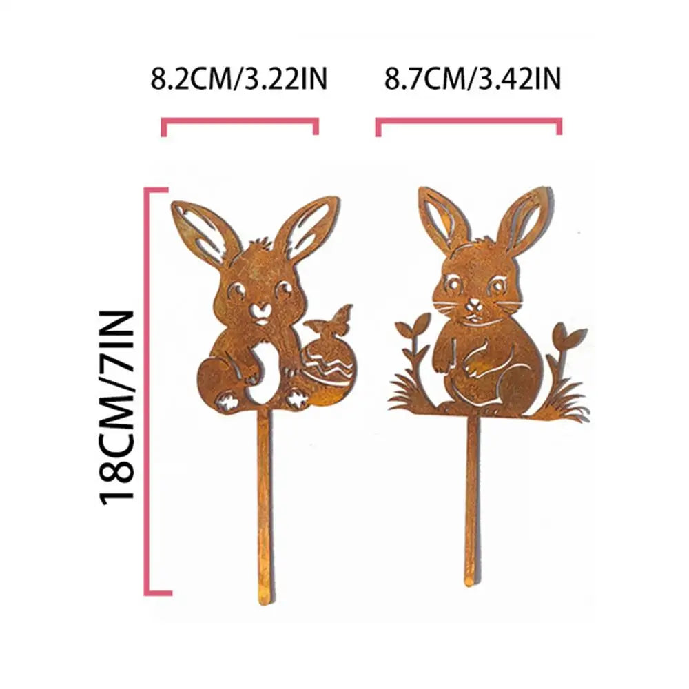 Iron Art Rabbit Garden Stakes Easter Rabbit Silhouette Set Outdoor Garden Backyard Decor Rabbit Figurine Flower Pot Grass Plugin