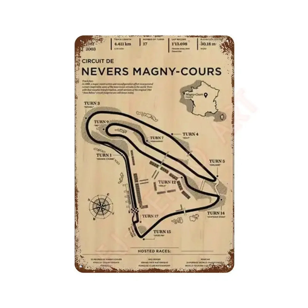 Vintage F1 Formula Racer Poster Metal Tin Sign Plaque Aesthetics Racing Monaco Grand Prix Circuit Track Wall Art Home Room Decor