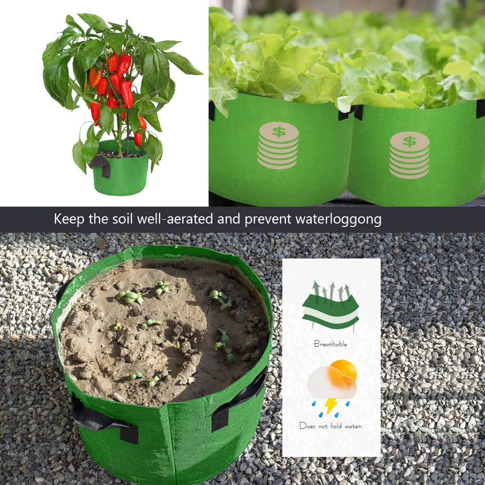 1-30 Gallon Green Garden Fabric Grow Bags with Handles for Courtyard Plant Vegetable Flower Planter Container Nursery Grow Pots