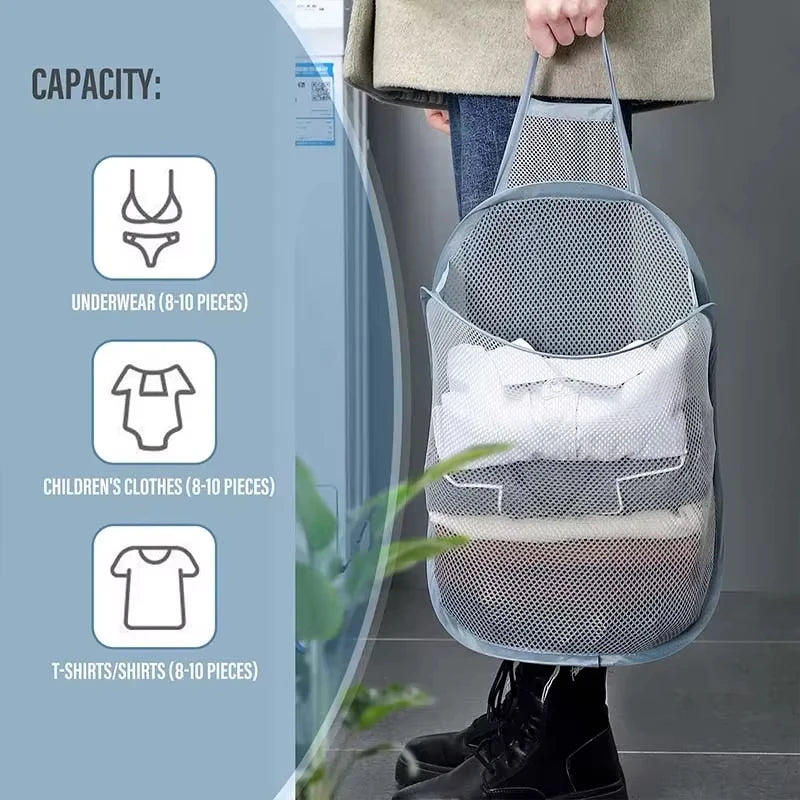 Wall Hanging Dirty Clothes Storage Basket Bathroom Foldable Clothes Baskets Dirty Clothes Net Pocket Laundry Organzier Mesh Bag