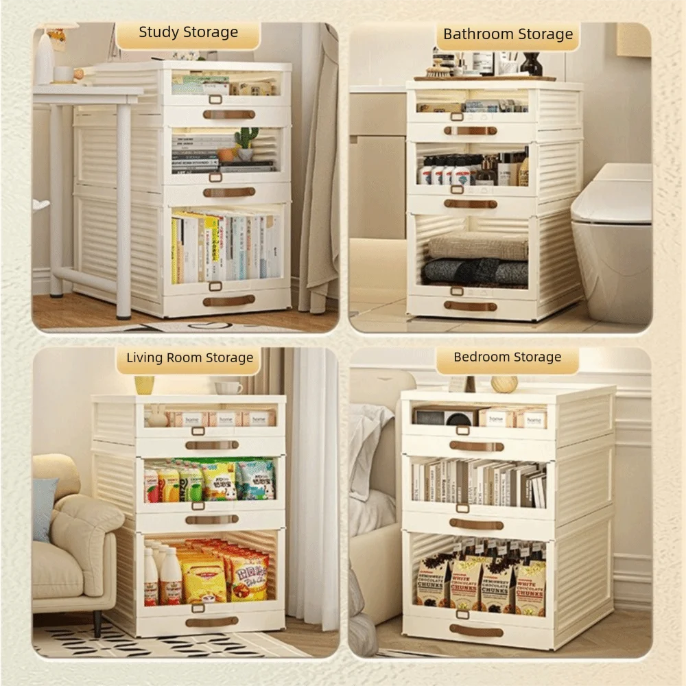 Household Plastic Drawer Organizer Foldable Pull Out Cabinet Storage Stackable With Handle Kitchen Organizers Desktop Sundries