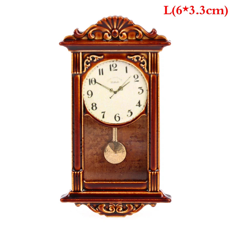 1:12 Dollhouse Miniature Wall Clock Play Doll House Retro Pendulum Table Clock Furniture Home Decor Accessories Toy Pretend Play