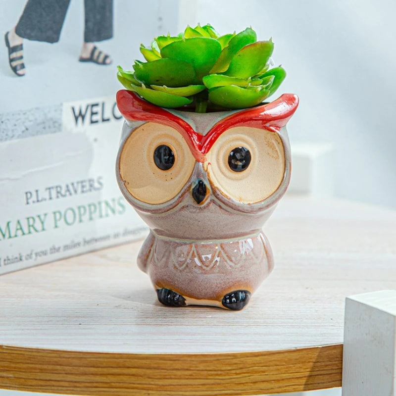 Cute Owl Ceramic Flower Pot Garden Office Decoration Succulent Animal Flowerpot Cactus Plants House Office Decoration Planters