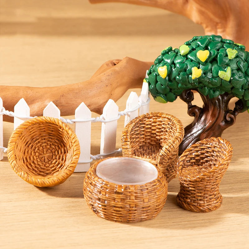 2Pcs/3Pcs Dollhouse Mini Furniture Model Simulation Fish Basket Basket Chair Table Shooting Scene Props