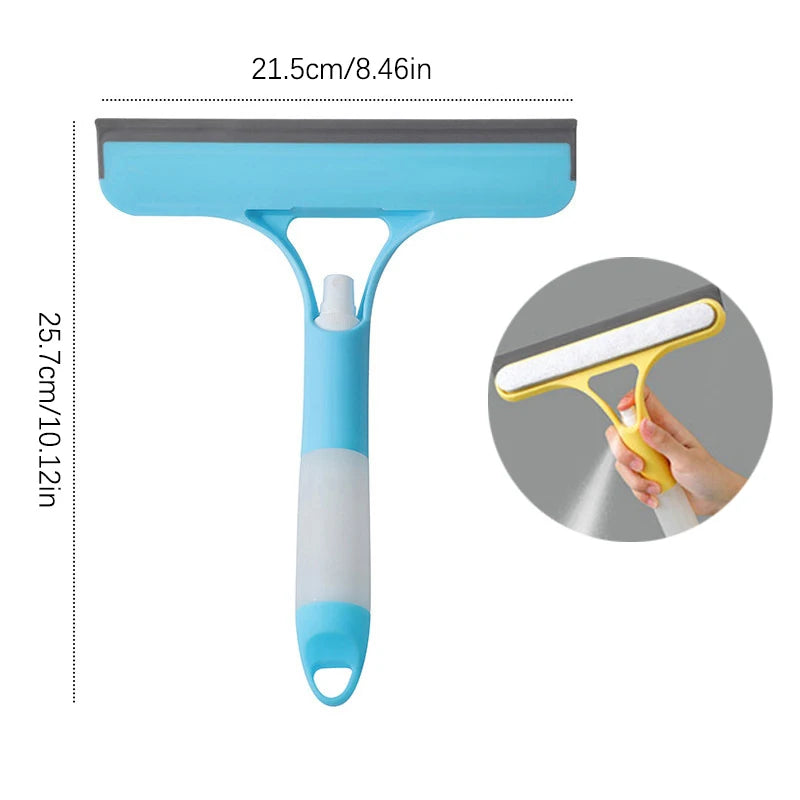 3 In 1 Window Cleaning Brush Glass Wiper For Bathroom Mirror Window With Spray Double-sided Window Cleaner Squeegee Wiper