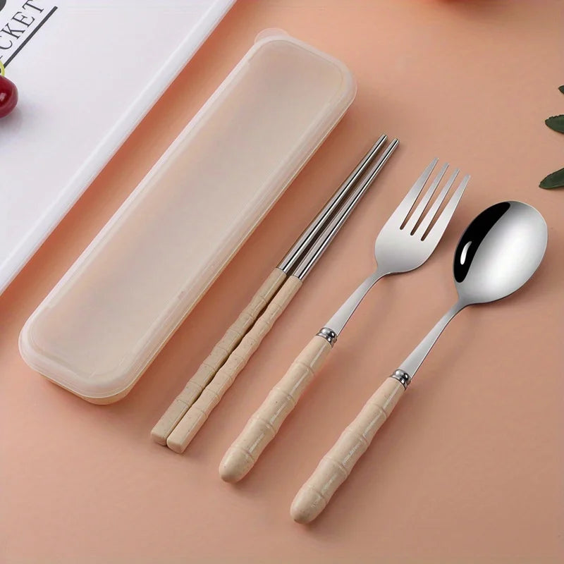 3pcs/set  Portable Good-looking Cutlery Set Student Outdoor Picnic Multipurpose Fork Spoon Chopstick Cutlery Set Cubiertos