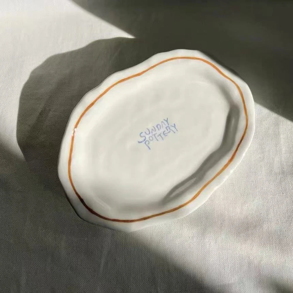 Simple Solid Color Tableware Ceramic Pasta Steak Plate Dinner Plate Creative Kitchen Irregular Shape Serving Tray Cooking Dishes