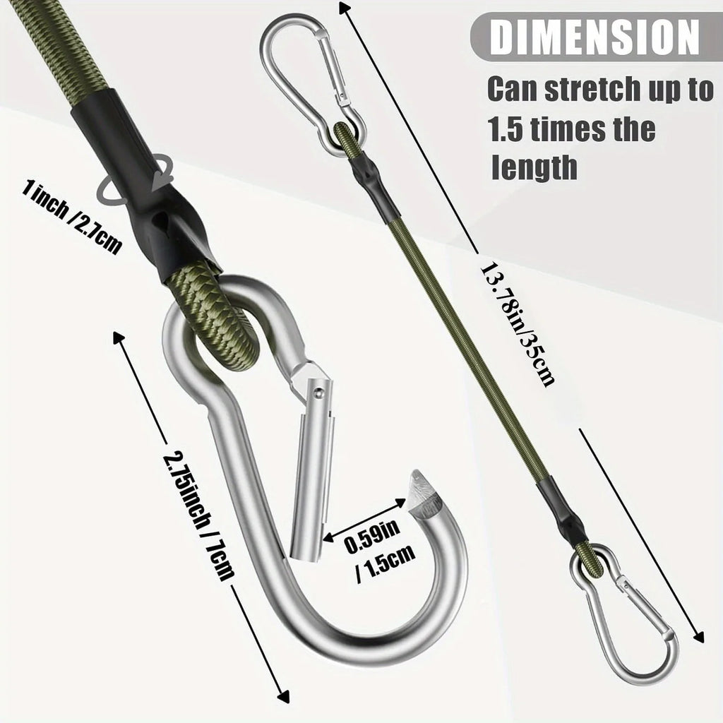 4 Heavy-Duty Rubber Belts with Metal Hooks, 13.78inch - Durable Black and Green, Perfect for Camping, Goods, Bicycles, Outdoor Tents, Luggage Racks, Camping Style Equipment |   Durable Rubber Strap |   Metal Hook Strap