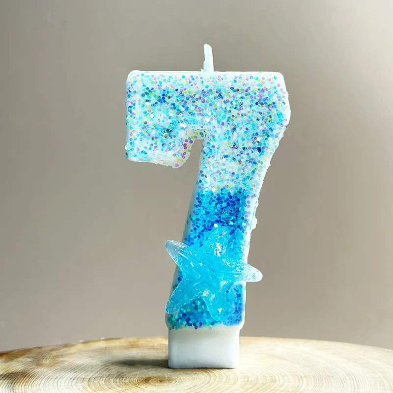 4x7.5cm Gradient Blue Starfish Digital Candle Cake 0-9 Birthday Candle Party Party Birthday Atmosphere Decoration