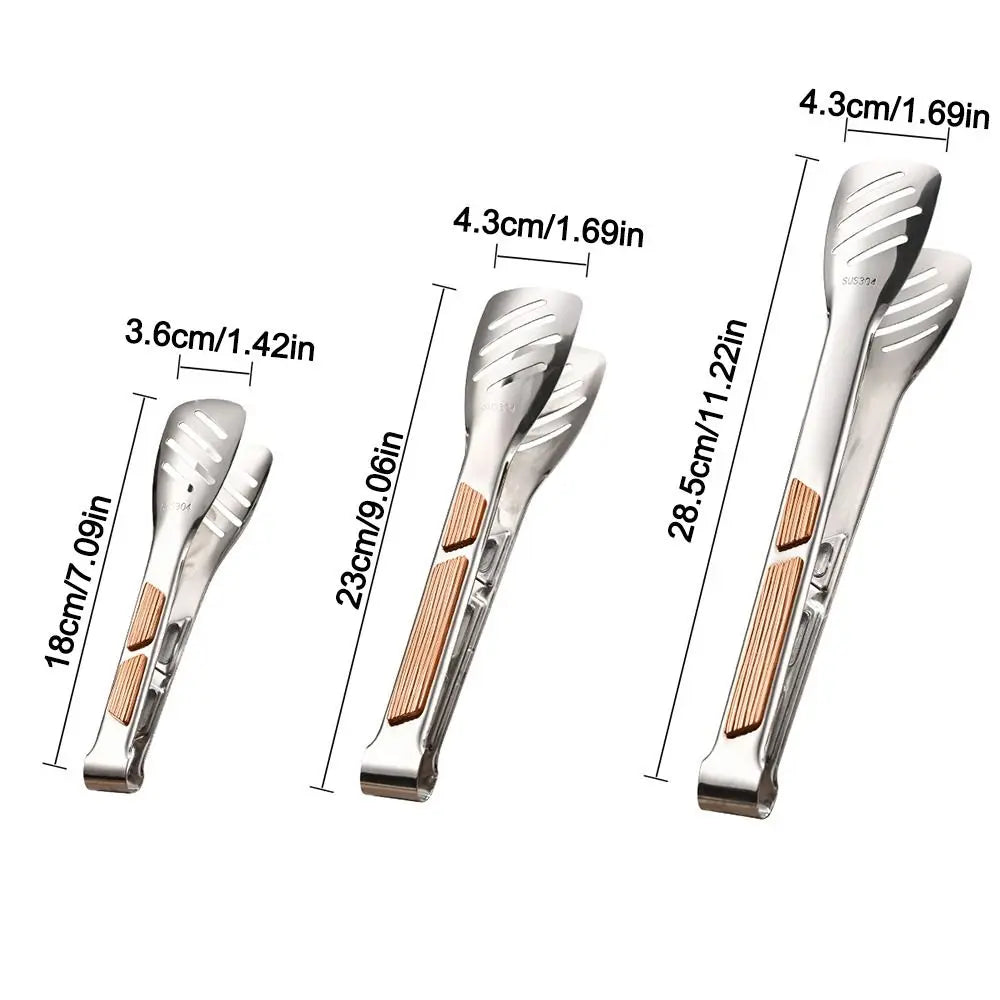 Kitchen Gadgets 304 Stainless Steel BBQ Tongs 8-12inch Long Handle Food Tongs Non-Slip Cooking Tools