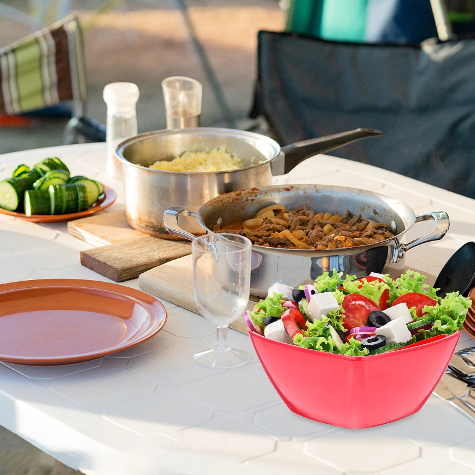 Heart Shaped Salad Bowl Red Premium Melamine Lightweight Non-Slip Bowl For Party Camping Bbq Picnic Household Kitchen