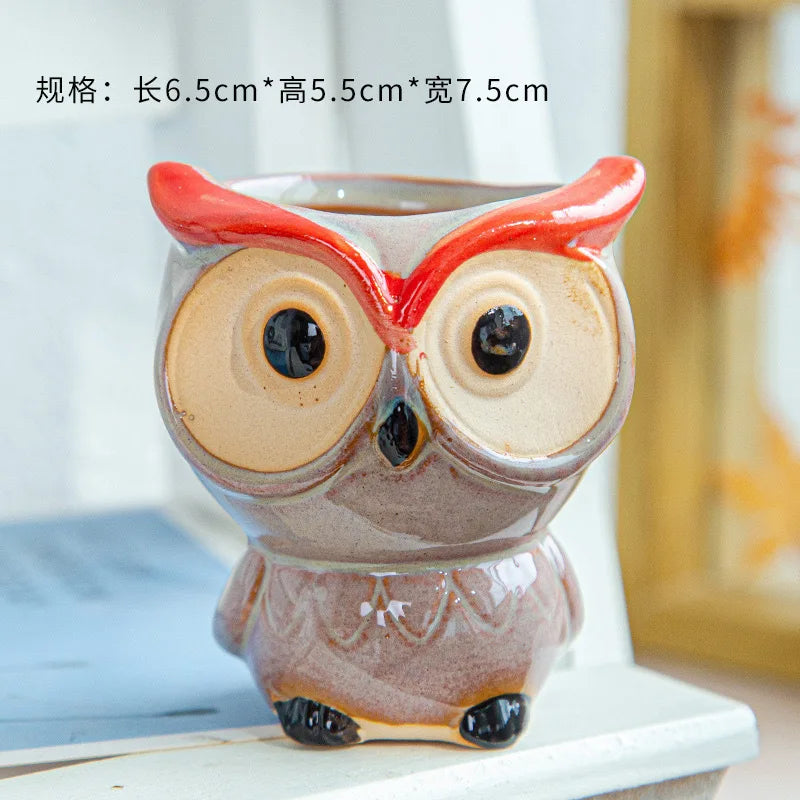Cute Owl Ceramic Flower Pot Garden Office Decoration Succulent Animal Flowerpot Cactus Plants House Office Decoration Planters