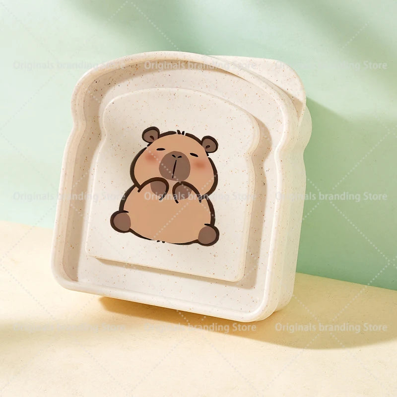 Capybara Portable Lunch Box Sandwich Silicone Toast Shaped Bento Box with Lid Office School Outdoor Lunch Food Container Gift